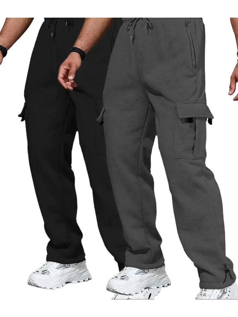 Men'S Plain Pockets Drawstring Waist Wide Leg Pants, Fashion Casual Loose Fit Straight Leg Trousers, Men'S Tracksuit for Fitness Travel, Machine Washable Pants, Work Trousers, Outdoor Activewear